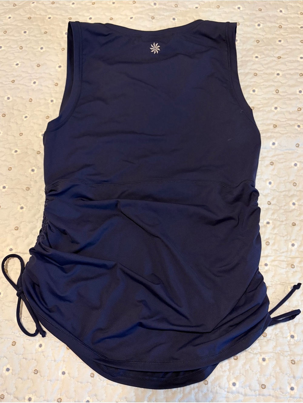 Athleta Side Scrunch Sleeveless Rachguard Half Zip Navy Blue Tank Top - Picture 4 of 5